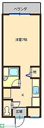 ハイツ南海 2階1Kの間取り