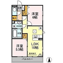 センチュリーハイムあかね台 1階2LDKの間取り