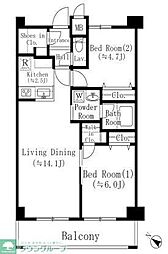 フェリシア宮崎台 3階2LDKの間取り