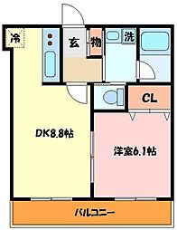 プレミール・ヴィラ 1LDKの間取図画像