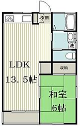第三もえぎ野ハイツ 2DKの間取図画像