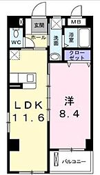グランドユーハイムナガサカ 1LDKの間取図画像
