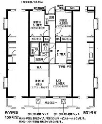 サンシャインヒルズ 3LDKの間取図画像