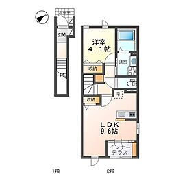 エバーレジデンス 2階1LDKの間取り