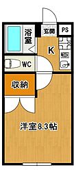 フリージア 1Kの間取図画像