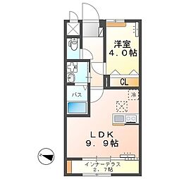 つくば市酒丸新築アパート 1LDKの間取図画像