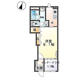 仮）つくば市高見原新築アパート 1階1Kの間取り