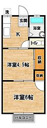 パナハイツ学園 2階2Kの間取り