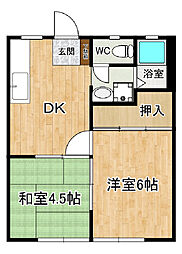 フラワーハイツ 2DKの間取図画像