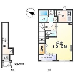 つくば市東光台3丁目アパート 1Kの間取図画像
