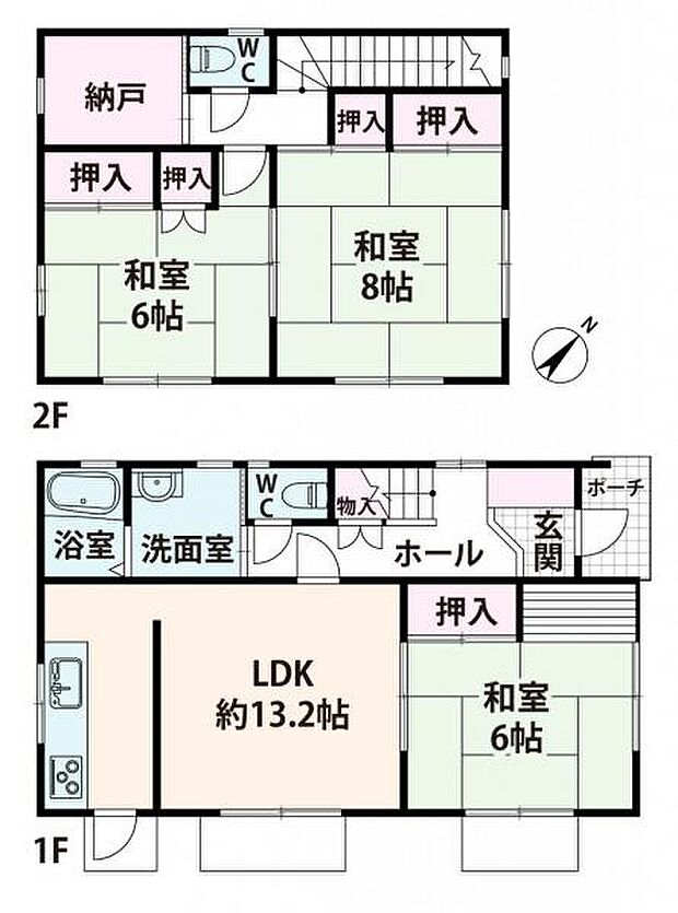 全居室6帖以上、車庫付き2階建ての現地建物間取り図