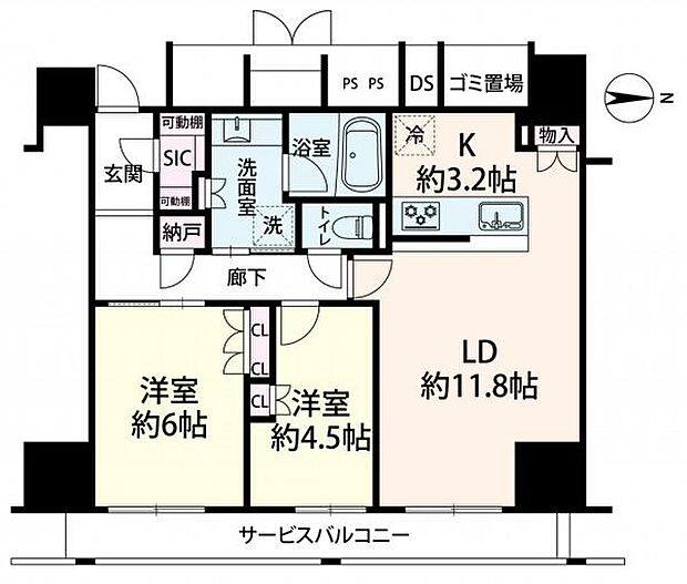 ≪間取り図≫ 2LDK　 専有面積62.34平米 全居室クローゼット付 収納スペースたっぷり
