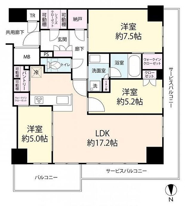 ≪間取り図≫ 3LDK　 専有面積79.33平米 全居室クローゼット付 収納スペースたっぷり