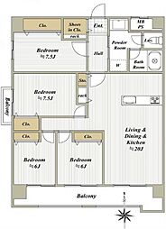 サンメゾン与力 4LDKの間取図画像