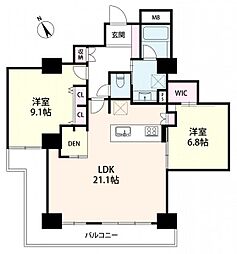 キングマンション堂島川 2LDKの間取図画像