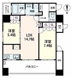 リーガルタワー大阪 2LDKの間取図画像