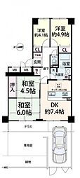 コスモ北野田 4DKの間取図画像