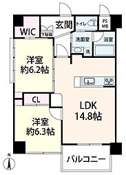 梅田ベイスワン 2LDKの間取図画像