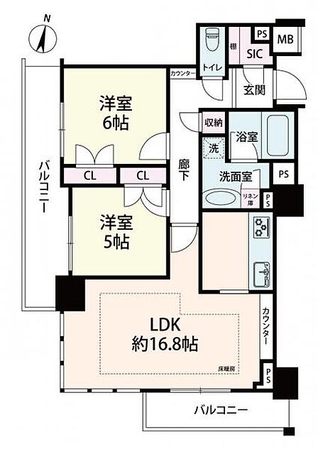~間取り図~ ディンクス世帯にオススメのゆとりある2LDKです。