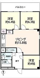 クローバーハイツ第2大手前 3LDKの間取図画像