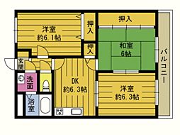 エスティアム田園B 3DKの間取図画像