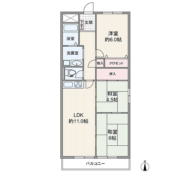 ヒガシ武庫川マンション(3LDK) 2階の間取り