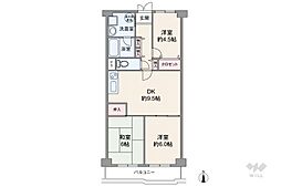 パレス南塚口2号棟 3DKの間取図画像