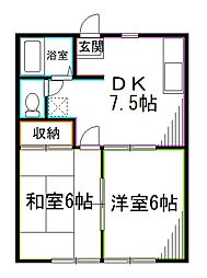 JR中央本線 荻窪駅 徒歩15分の賃貸アパート 2階2DKの間取り