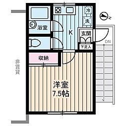 西武新宿線 上井草駅 徒歩16分の賃貸アパート 2階1Kの間取り