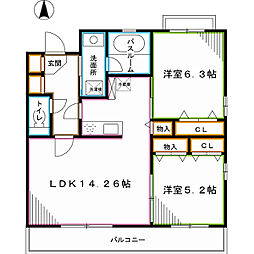 JR総武線 西荻窪駅 徒歩18分の賃貸マンション 2階2LDKの間取り