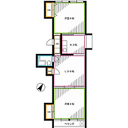 JR総武線 荻窪駅 徒歩10分の賃貸マンション 5階2LDKの間取り