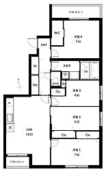 JR総武線 西荻窪駅 徒歩14分の賃貸マンション 5階4LDKの間取り
