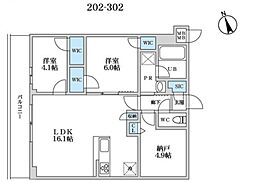 京王井の頭線 富士見ヶ丘駅 徒歩13分の賃貸マンション 2階2SLDKの間取り