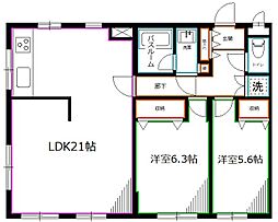 西武新宿線 下井草駅 徒歩6分の賃貸マンション 1階2LDKの間取り