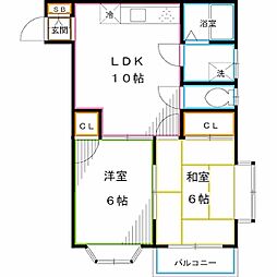 西武新宿線 上井草駅 徒歩10分の賃貸アパート 2階2LDKの間取り