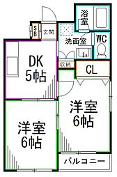 京王井の頭線 富士見ヶ丘駅 徒歩14分の賃貸アパート 1階2DKの間取り