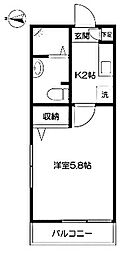 JR総武線 荻窪駅 徒歩13分の賃貸マンション 2階1Kの間取り