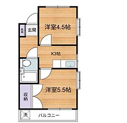 西武新宿線 鷺ノ宮駅 徒歩14分の賃貸アパート 1階2Kの間取り
