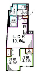 京王井の頭線 高井戸駅 徒歩4分の賃貸マンション 2階2LDKの間取り