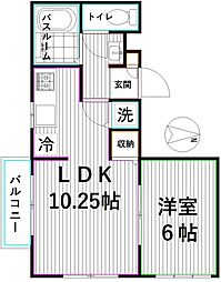 フレア・プランドールB棟 1LDKの間取図画像
