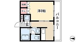 カーサ・ノア高峯町 4階1Kの間取り