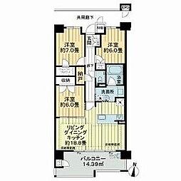 バンベール東山 4階3LDKの間取り