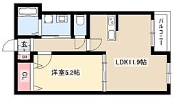 ホリーステージ城山 2階1LDKの間取り