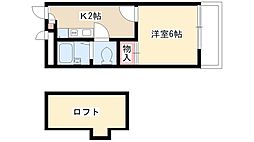 グリーンシティ香流 2階1Kの間取り
