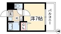 エクスランス月見坂 2階1Kの間取り