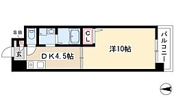 パレスサイド泉 4階1DKの間取り