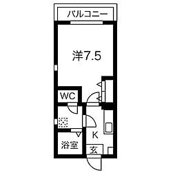 クレフラスト更屋敷II 2階1Kの間取り