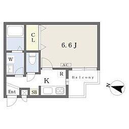 ルシエル吹上 1階1Kの間取り