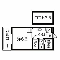 シャトーセルリアンMoriyama 2階1Kの間取り