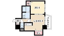 ヒルズ新栄 9階1LDKの間取り